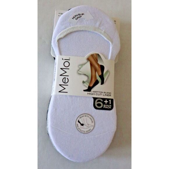 MeMoi MP058 Women Sz 9-11 Black/Gray/White Hi-Cut Cotton Blend Shoe Liners 7-Pck - Picture 2 of 8